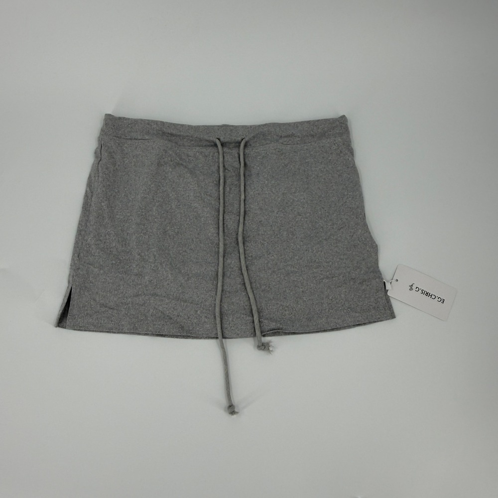 EG.CHRIS.G Mini Skirt Drawstring Y2K Womens Small Heather Gray Casual Sporty New